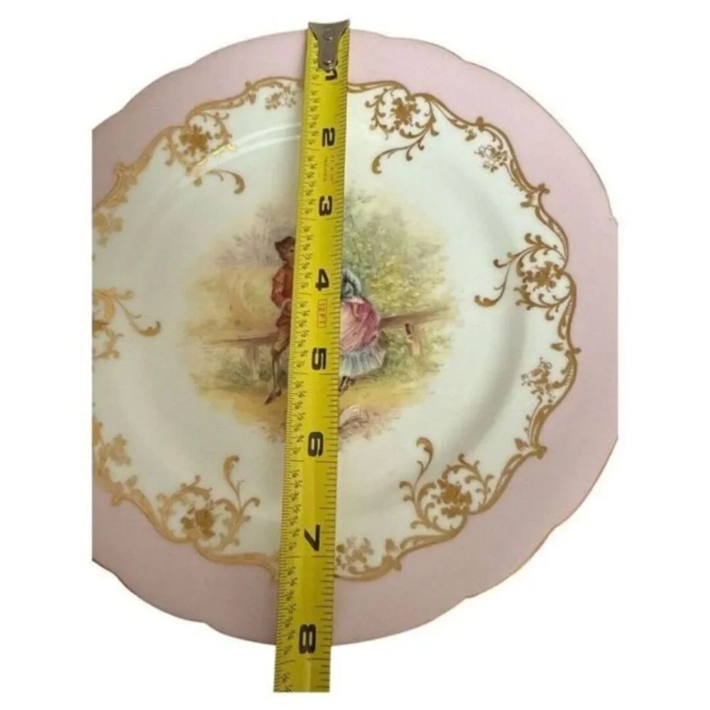 Dresden AMBROSIUS LAMM Antique Hand Painted Plate Courting Couple‎ Gold Guilded